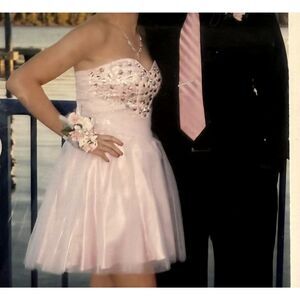 Homecoming Dress Jeweled Masquerade Tulle Strapless Short Pink Size 5/6
